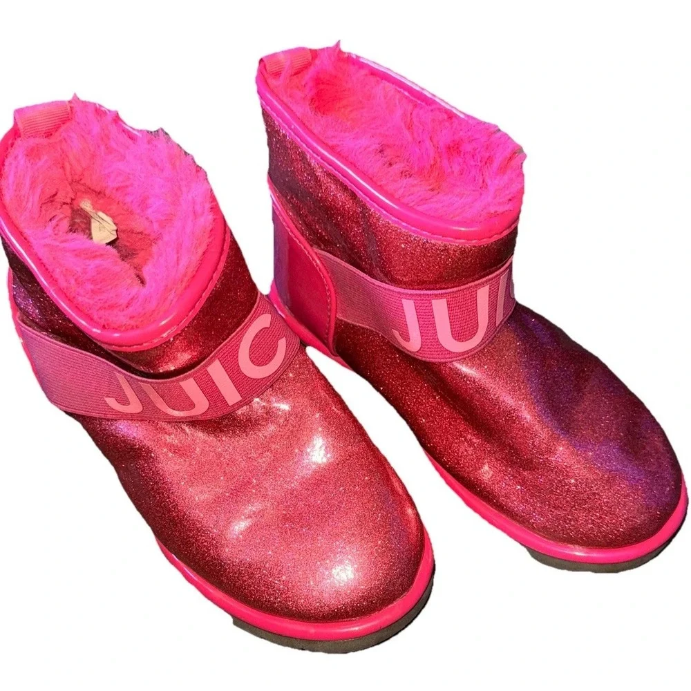 Juicy Couture Citrus Heights Boot Faux Fur Hot Pink Glitter Barbiecore Girls 13